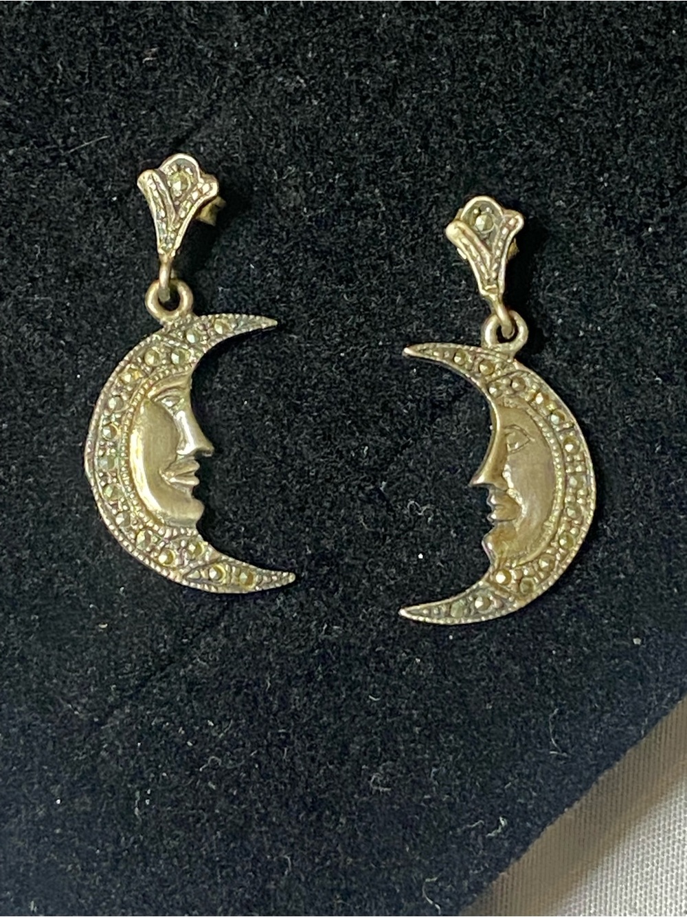925 Sterling Marcasite Moon Earings